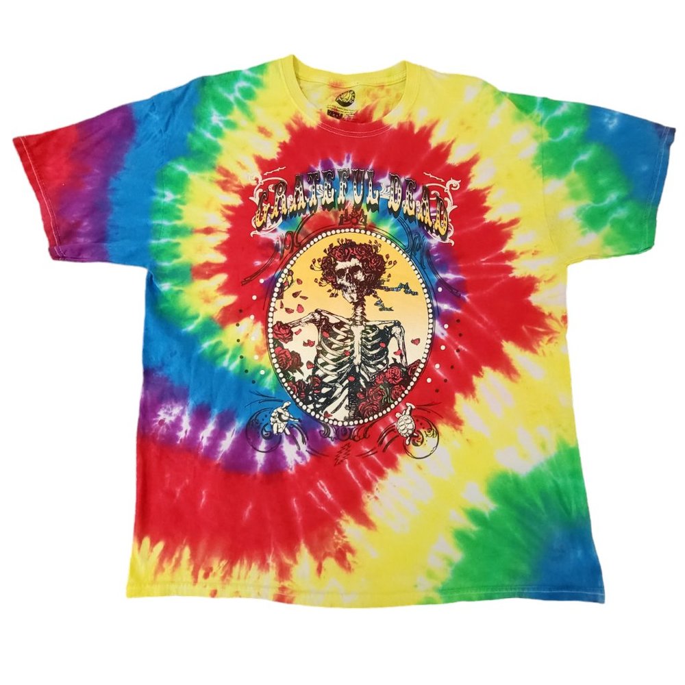 Grateful Dead Tie Dye T-shirt Ripple Junction Skeleton and Roses Graphic Print